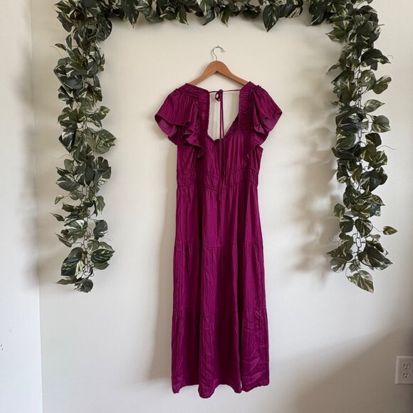 Anthropologie En Saison Flutter Puff Sleeve Maxi Dress Raspberry NWT Size XL - Picture 2 of 11
